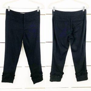 ANTHROPOLOGIE ELEVENSES Ruffle Hem Ankle Trousers Black Slim Leg Size 0